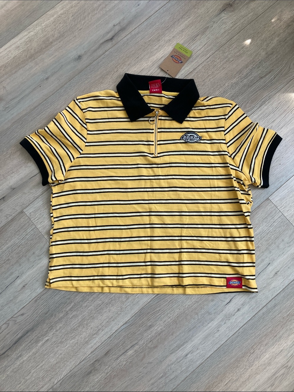 Dickies Yellow and Black Striped Zip Polo BNWT